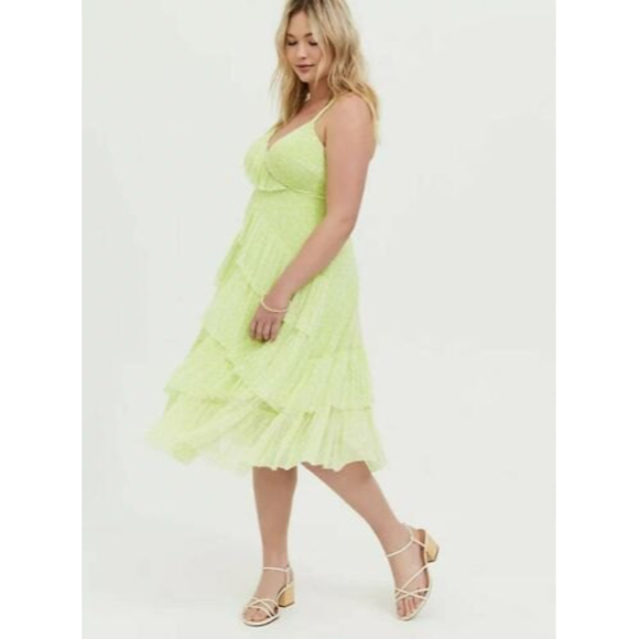 Torrid 1 Womens Yellow Floral Mesh Ruffle Midi Dress Size 1X - Picture 2 of 12